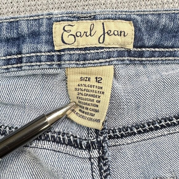 Earl Jean Womens 12 Blue Denim Straight Leg Jeans Mid Rise Embellished Pockets - Picture 6 of 14